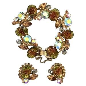 Juliana D&E Stippled Specialty Stone Jewelry Set 5 Link Bracelet Earrings Rare